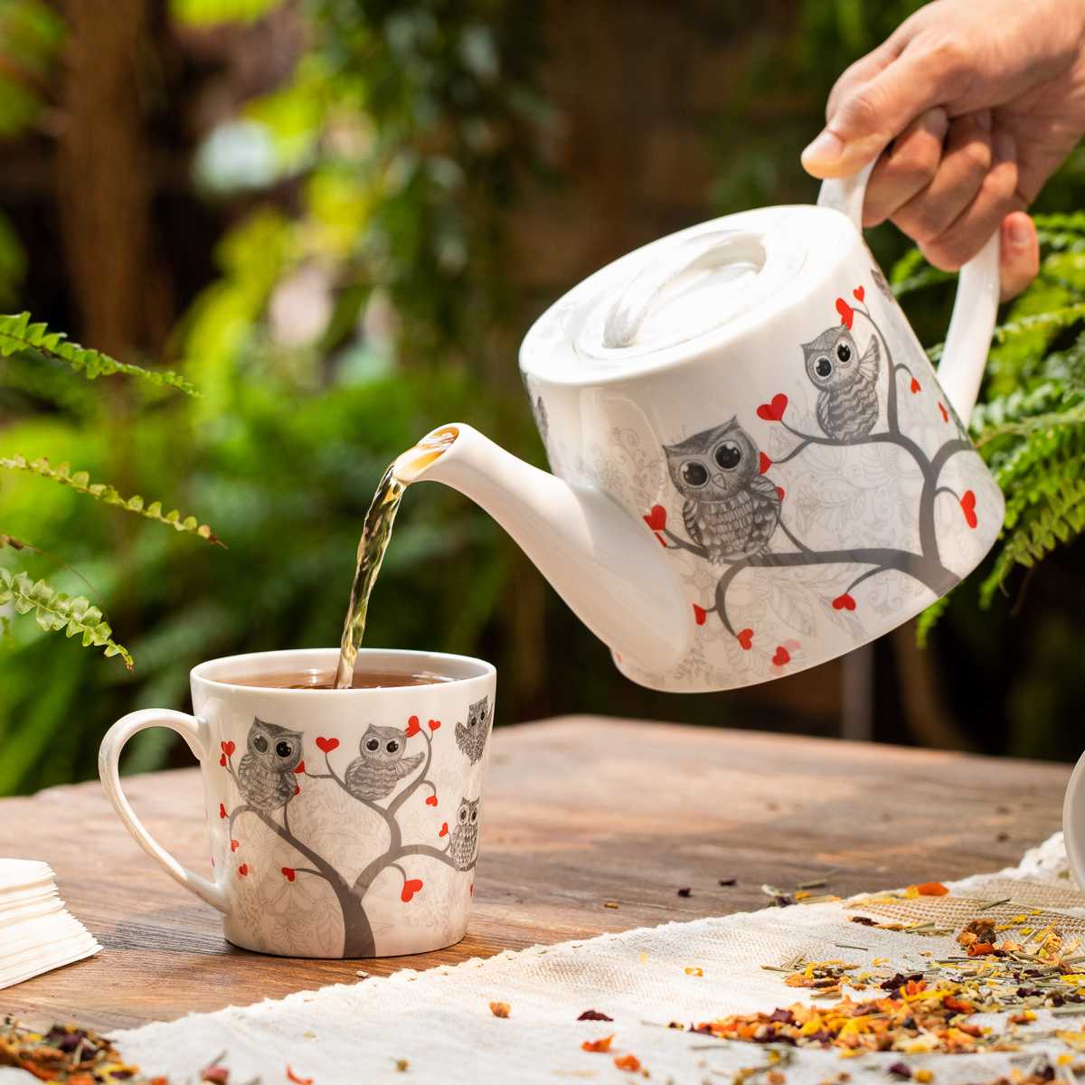 Teekanne Modern »Eulen & Herzen«