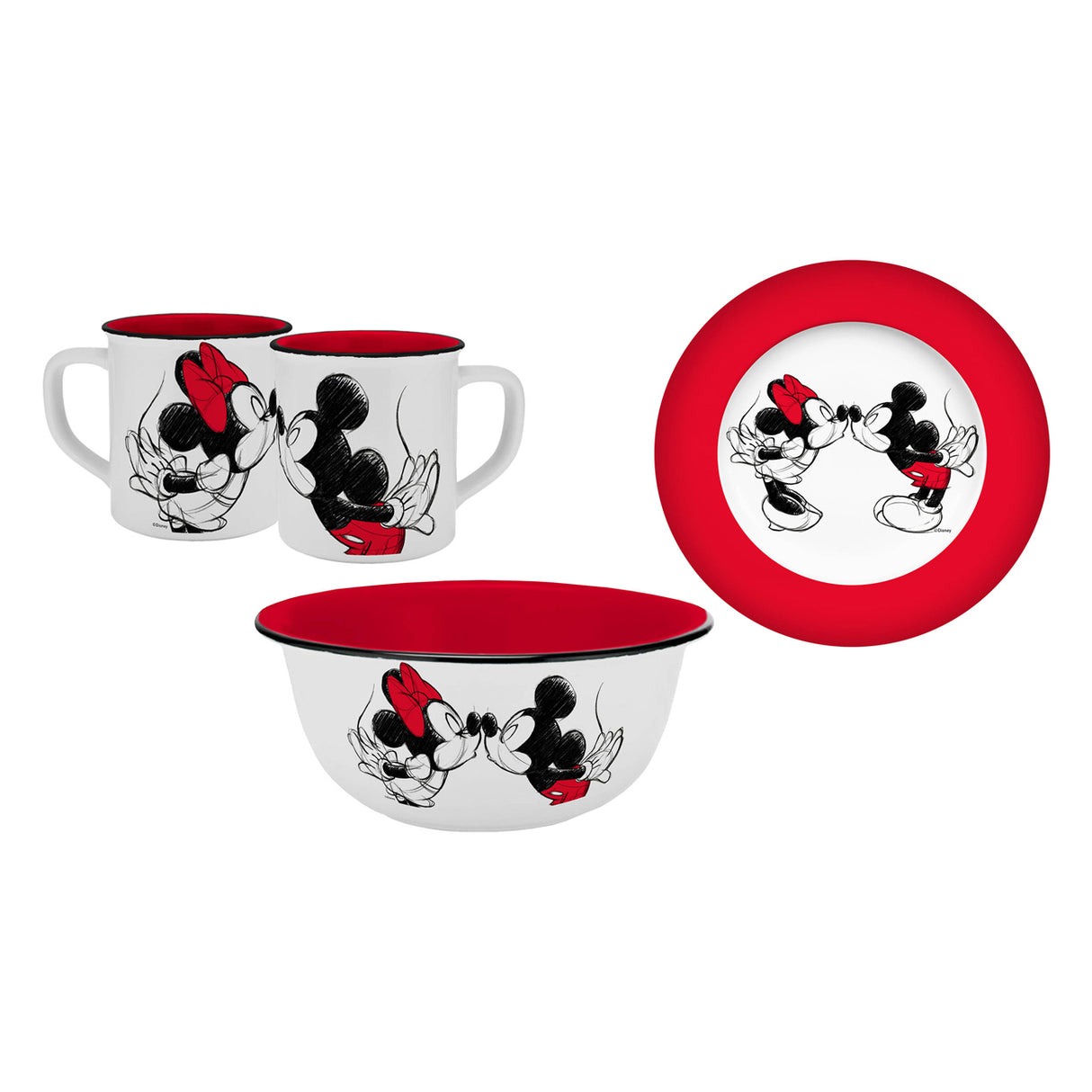 Geschirrset »Mickey Kiss Sketch rot Emaille-Optik«