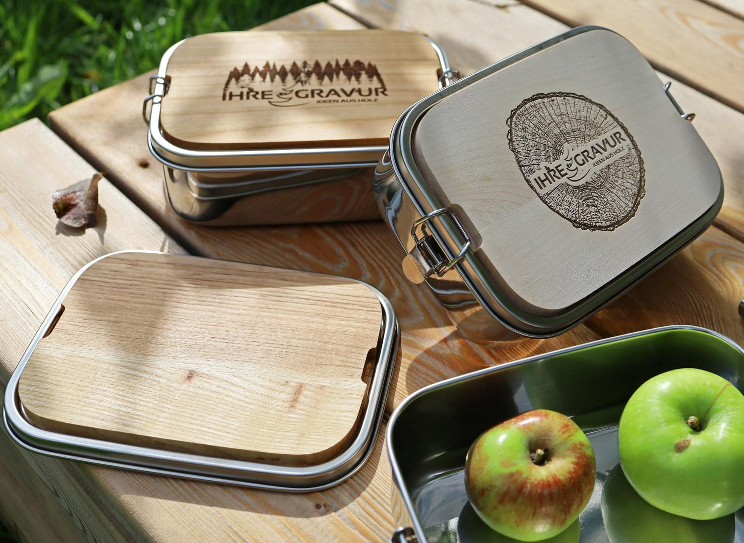 Lunchbox mit Massivholz Schneidebrett 1200ml »Edelstahl/Eiche«