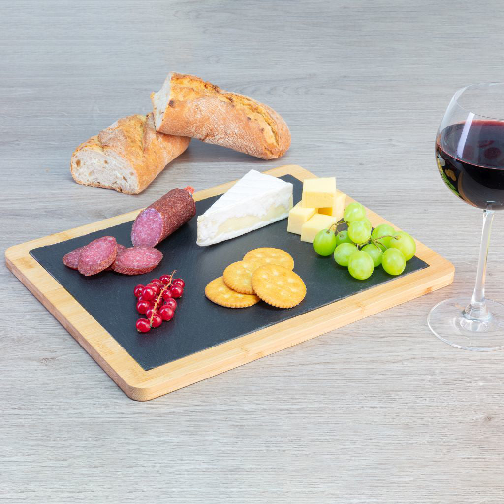 Servierplatte mit Griff 32 x 18 cm »Tapas & Friends Schiefer in Bambus«