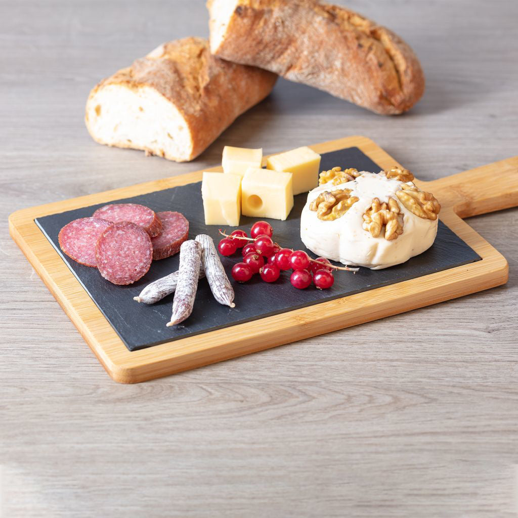 Servierplatte mit Griff 32 x 18 cm »Tapas & Friends Schiefer in Bambus«