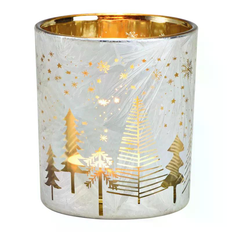Windlicht Glas »Tannenbaum Dekor weiß/gold 8cm«