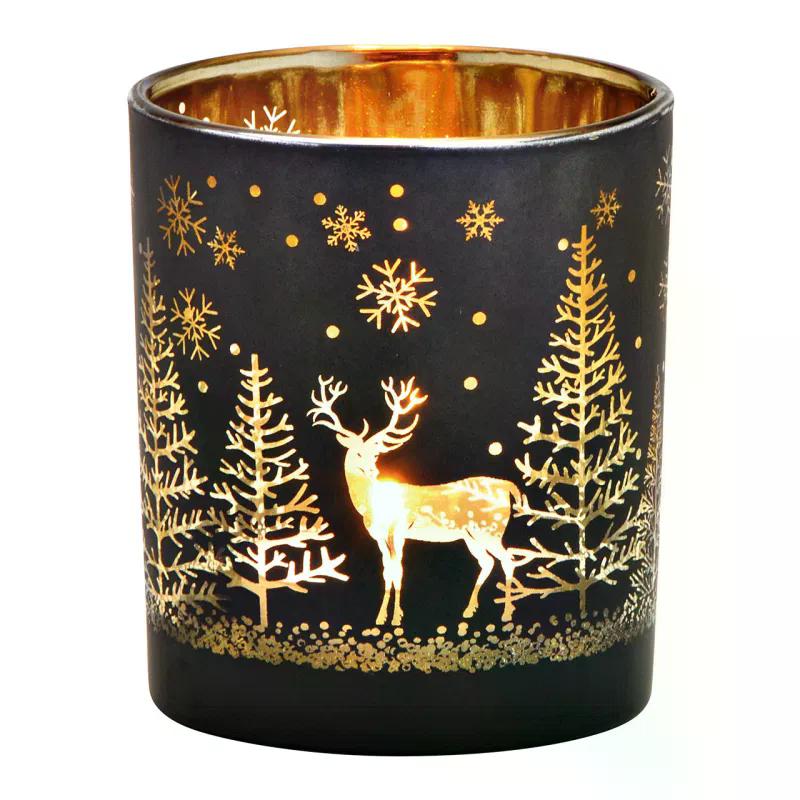 Windlicht Glas »Winterwald schwarz/gold«
